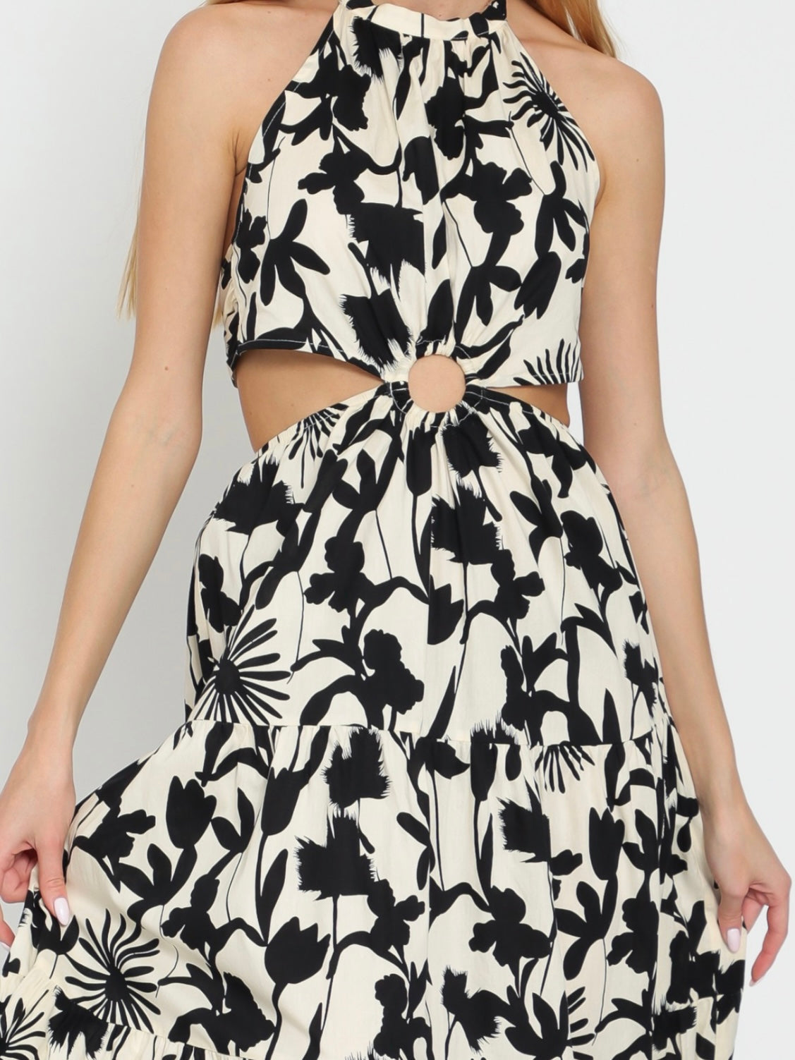 Delicate Black Cream Floral Cutout Maxi