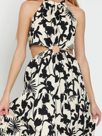 Delicate Black Cream Floral Cutout Maxi
