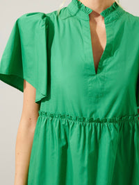 Kelly Green Angel Sleeve Tiered Midi Dress