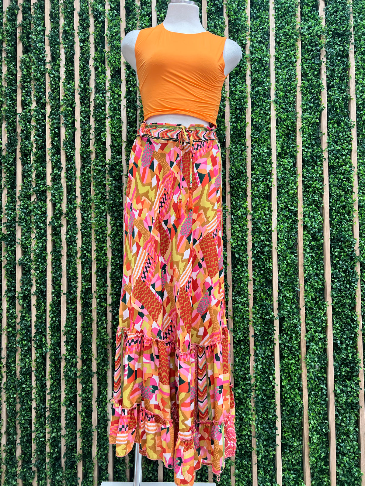Multi Print Tiered Maxi Skirt
