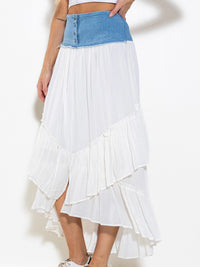 Denim Contrast Gauze Maxi Skirt