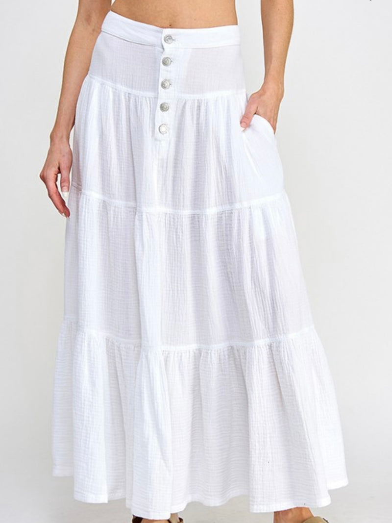 White Gauze Tiered Maxi Skirt