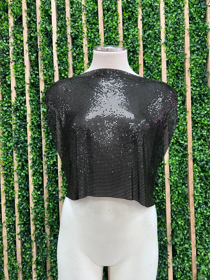 Metallic Muscle Sleeve Cropped Top
