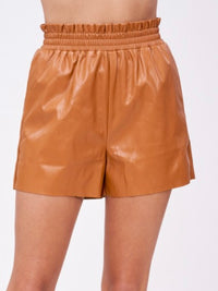 Cognac High Waist Pleather Shorts