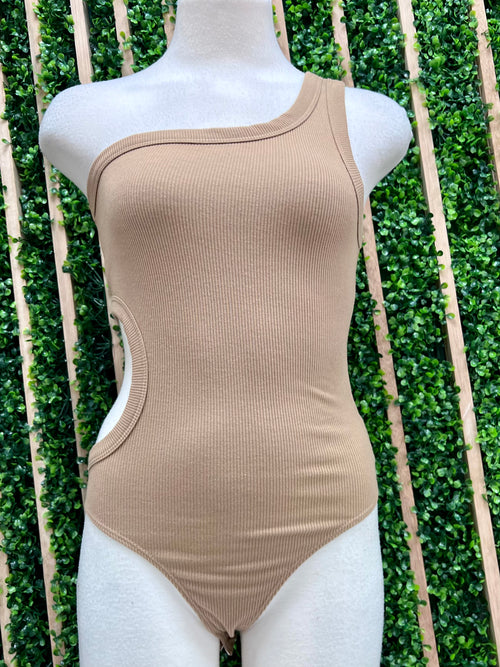 Nude Cutout One Shoulder Bodysuit