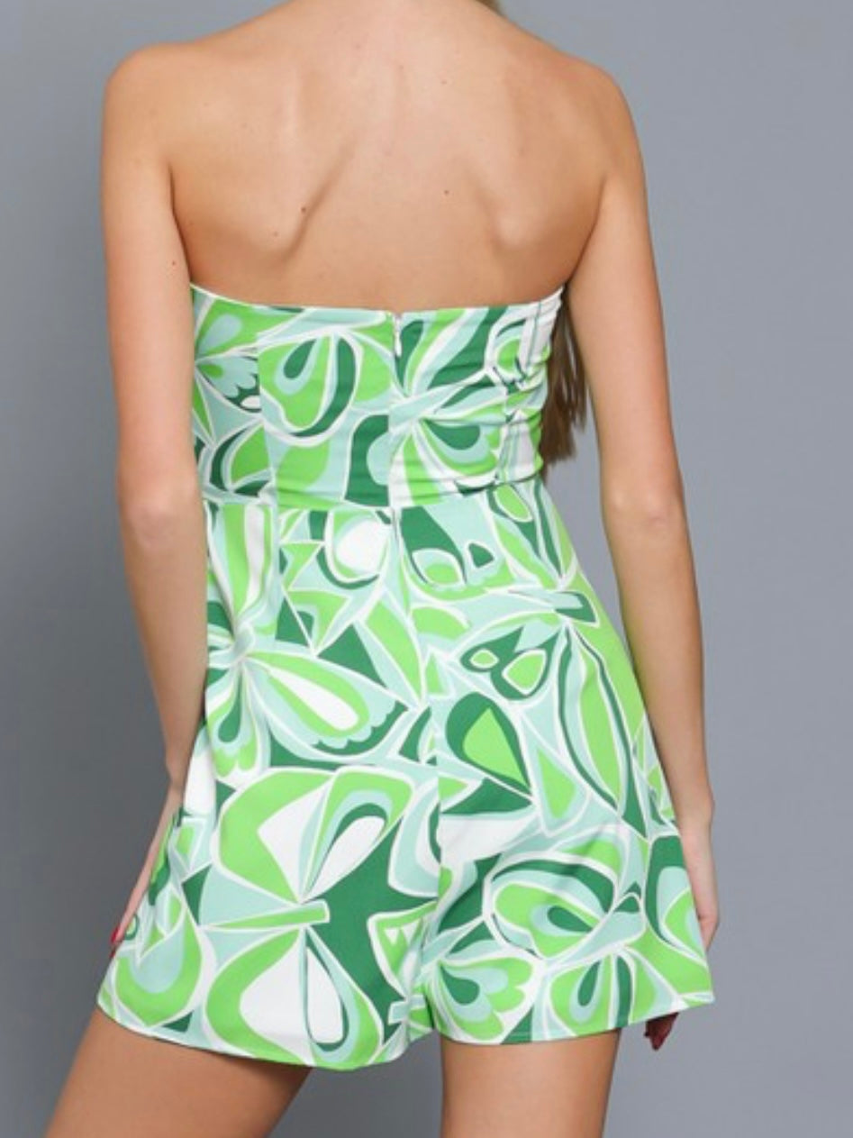 Green Floral Front Tie Romper