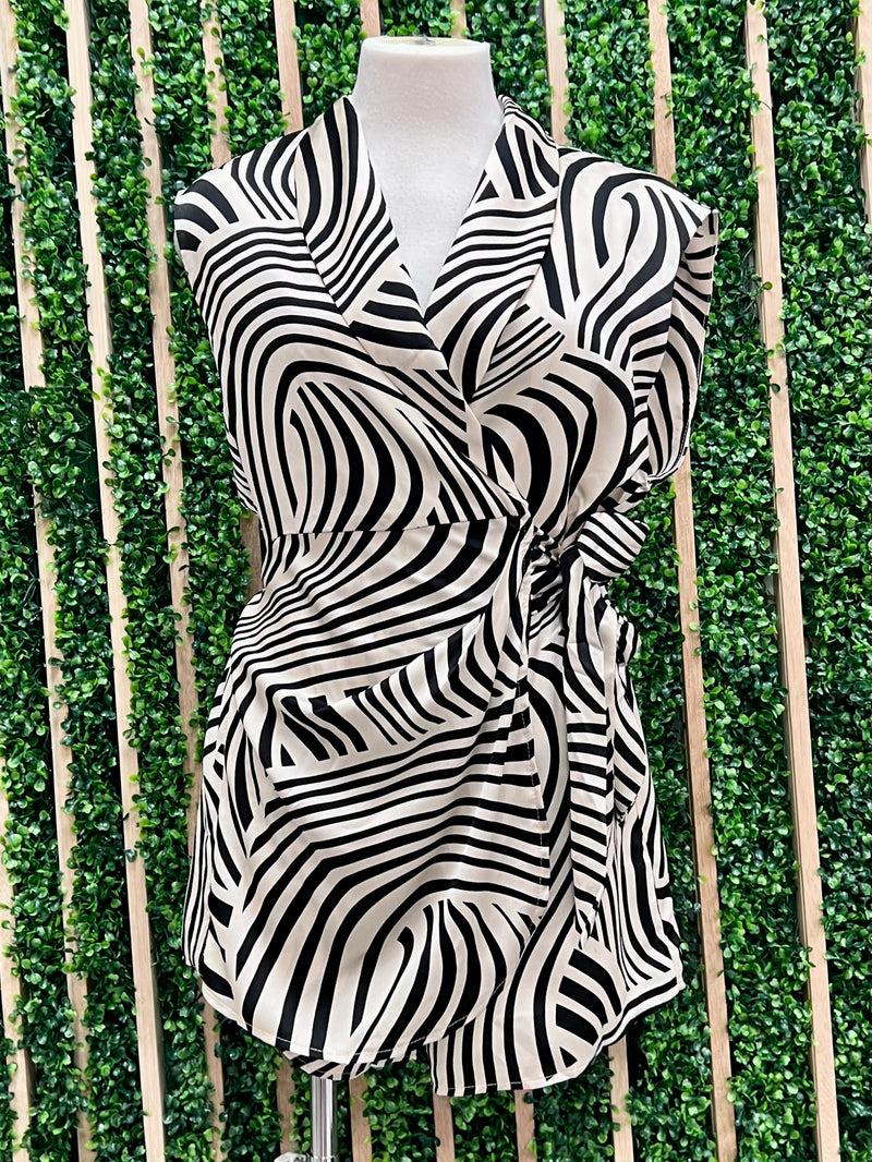 Beautiful Black Cream Swirl wrap Romper