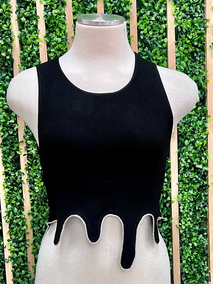 Rhinestone Drip Trimmed Top