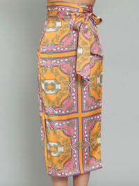 Tangerine Pink Wrap Midi Skirt