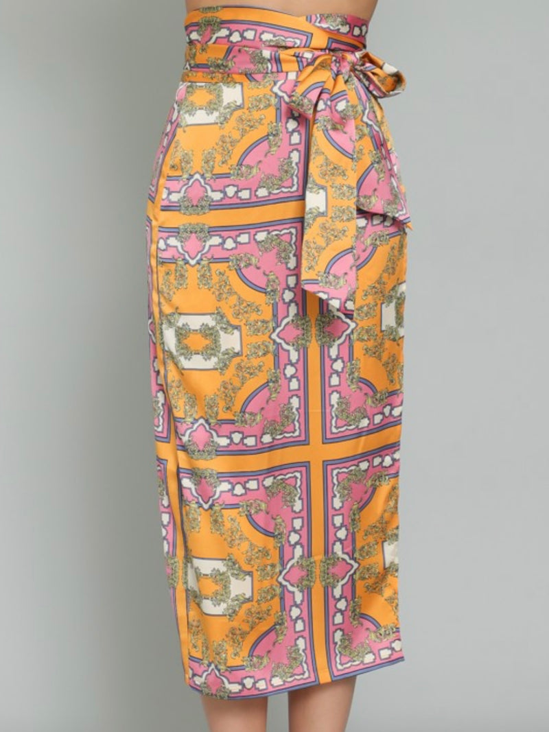 Tangerine Pink Wrap Midi Skirt