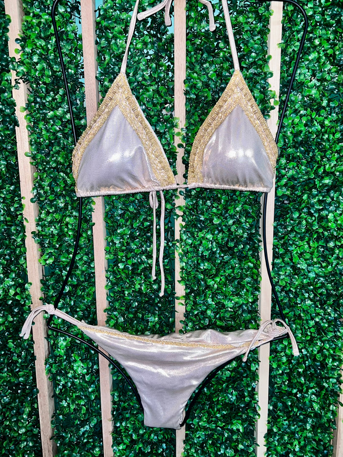 Exquisite Sequin Trim Metallic Bikini