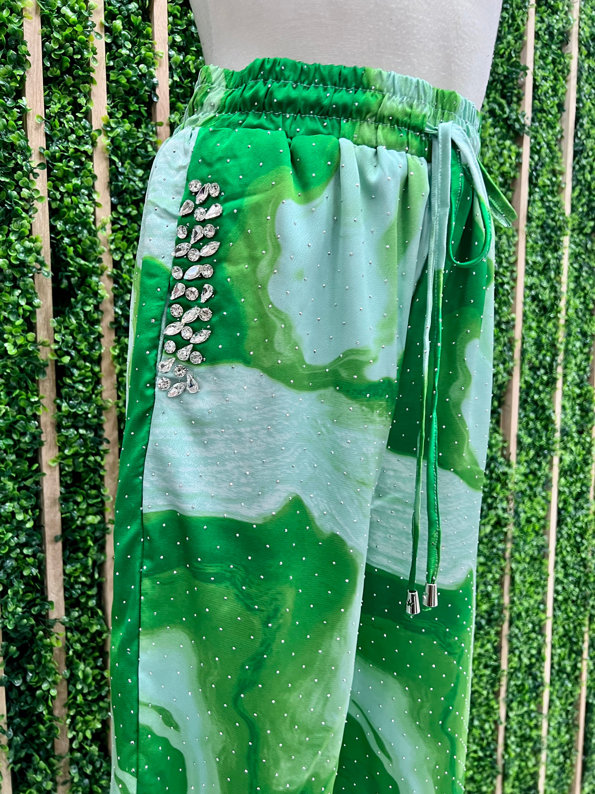 Green Rhinestone Embellished Trouser