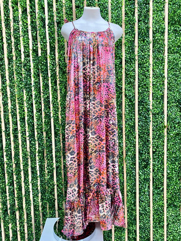 Crochet Detail Blue Stripe Maxi Dress