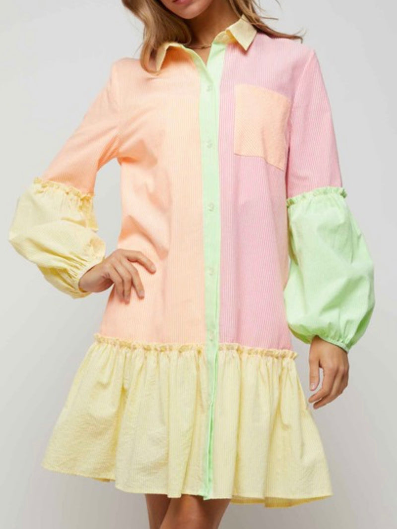 Striped Block Drop Waist Short Dress