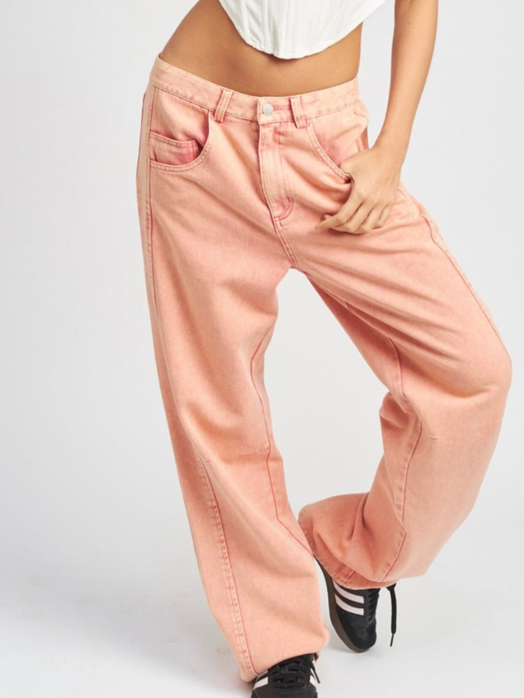 Pink Washed Wide Leg Demim