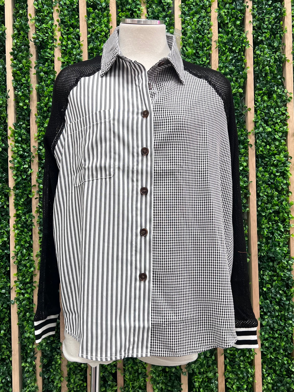 Black White Gingham Block Blouse