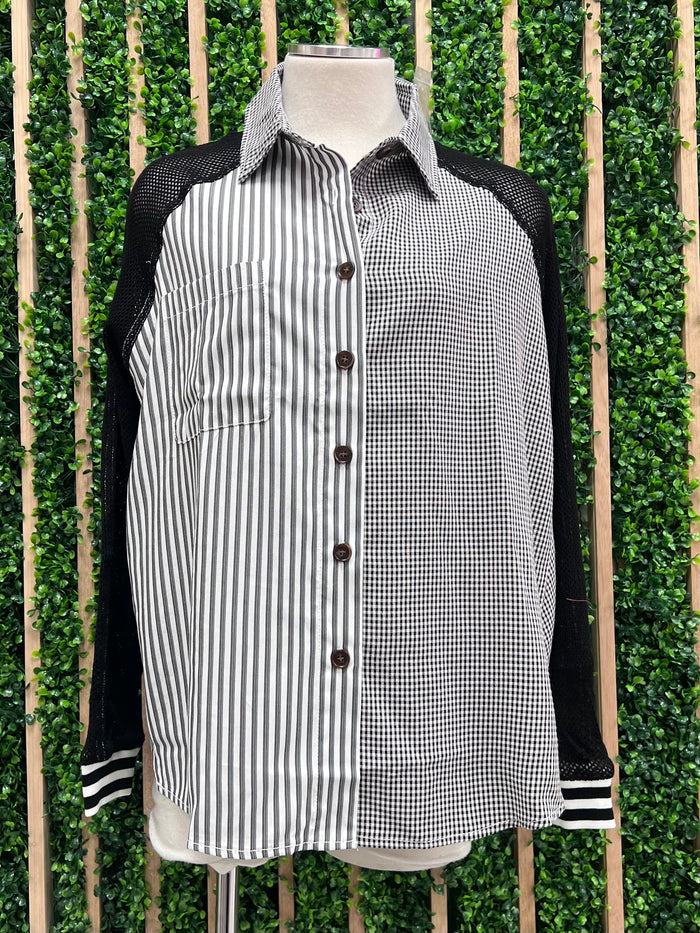 Black White Gingham Block Blouse