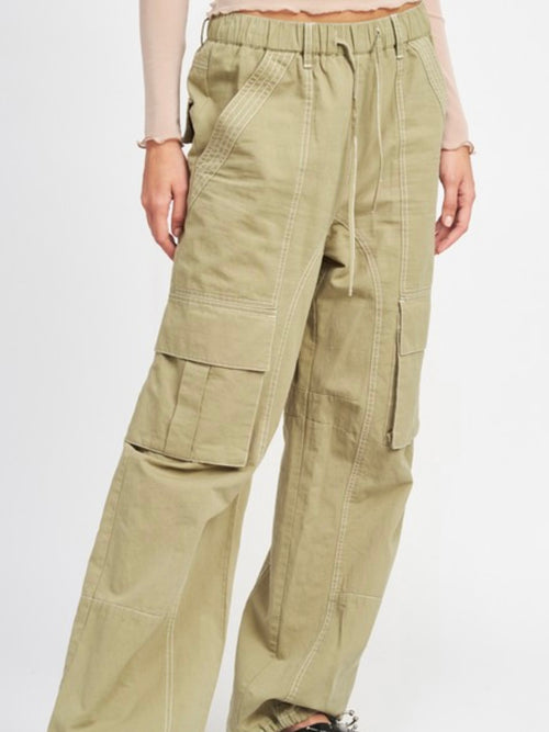 Olive Cinched Waist Cargo Jogger