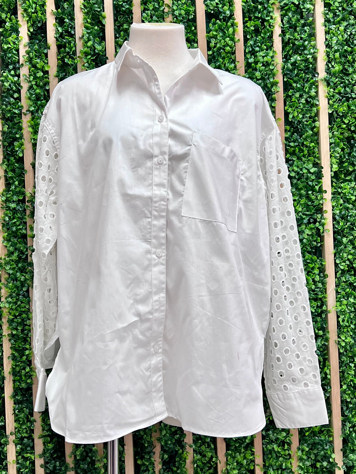 White Eyelet Button Down Blouse