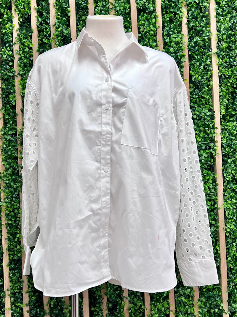 White Eyelet Button Down Blouse