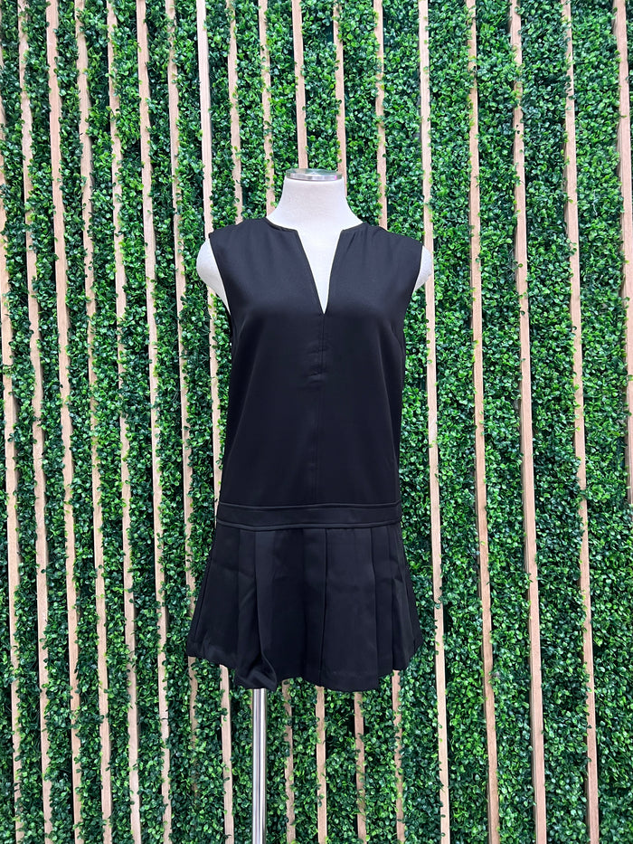 Black Slit Neck Short Dress