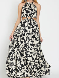 Delicate Black Cream Floral Cutout Maxi