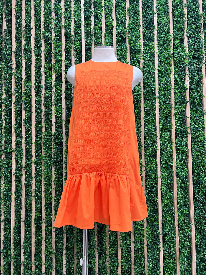 Orange Smocked Short Dress