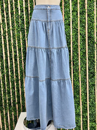 Classy Tiered Denim Maxi Skirt