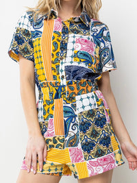 Navy Yellow Combo Collar Romper