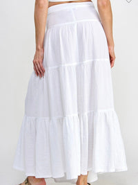 White Gauze Tiered Maxi Skirt