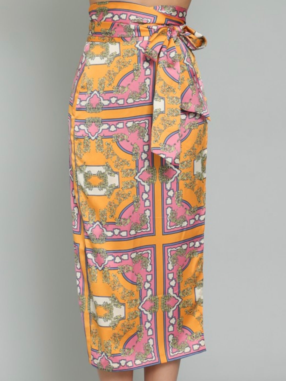 Tangerine Pink Wrap Midi Skirt