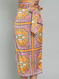 Tangerine Pink Wrap Midi Skirt