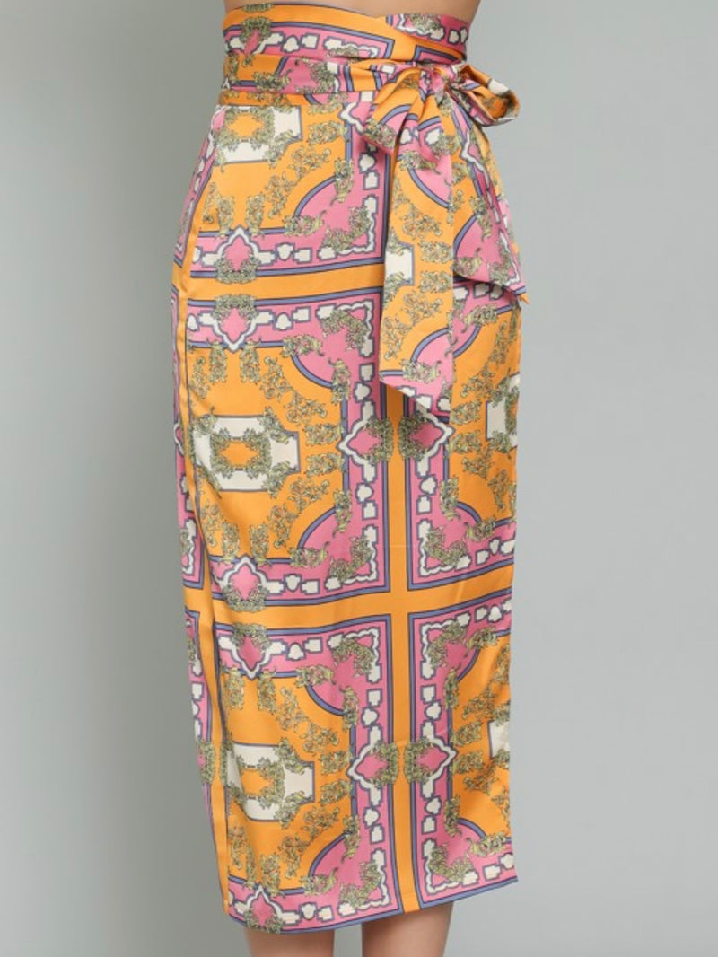 Tangerine Pink Wrap Midi Skirt