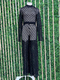 Black Net Long Resort Pant Set