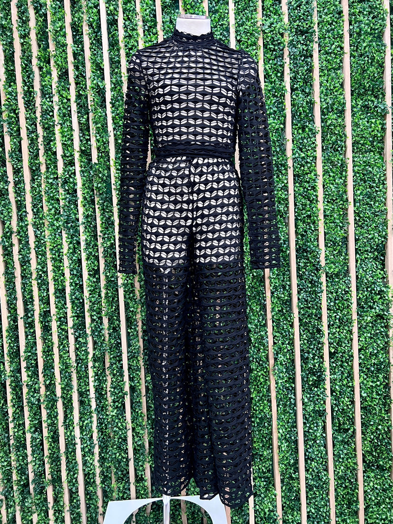 Black Net Long Resort Pant Set