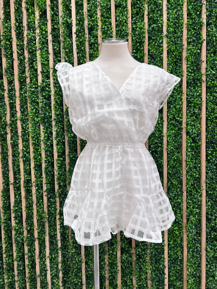 White Square Organza Romper