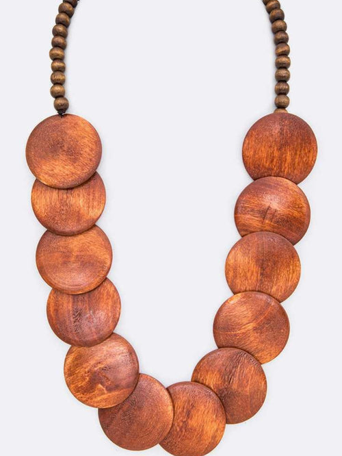 Wooden Disc Long Necklace