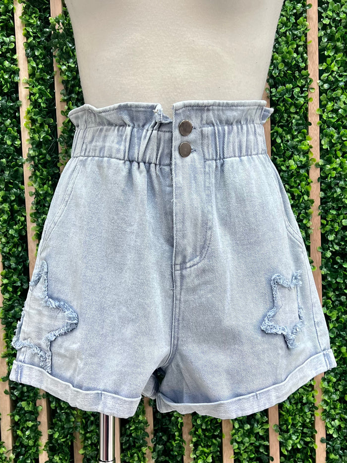 Star Patch High Waist Denim Short