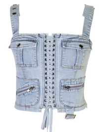 Light Wash Denim Cargo Bustier