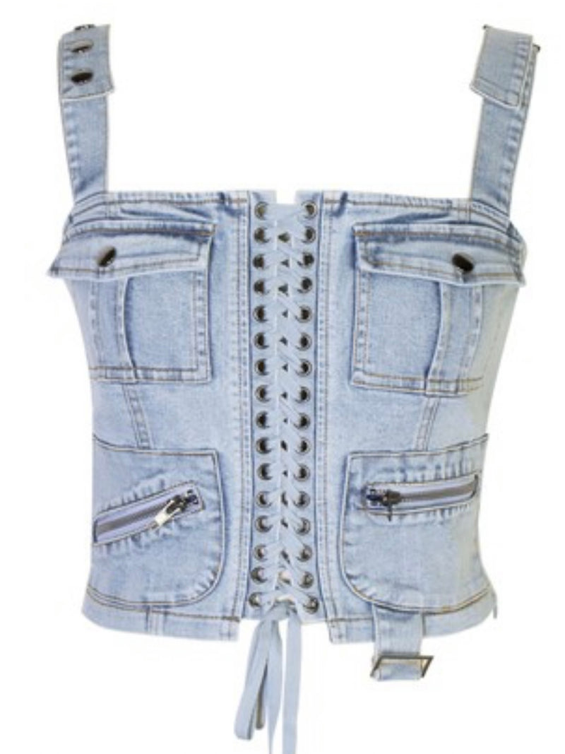 Light Wash Denim Cargo Bustier