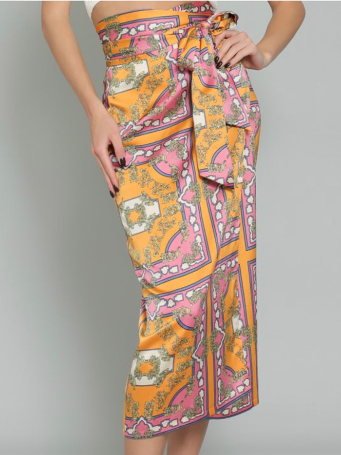 Tangerine Pink Wrap Midi Skirt