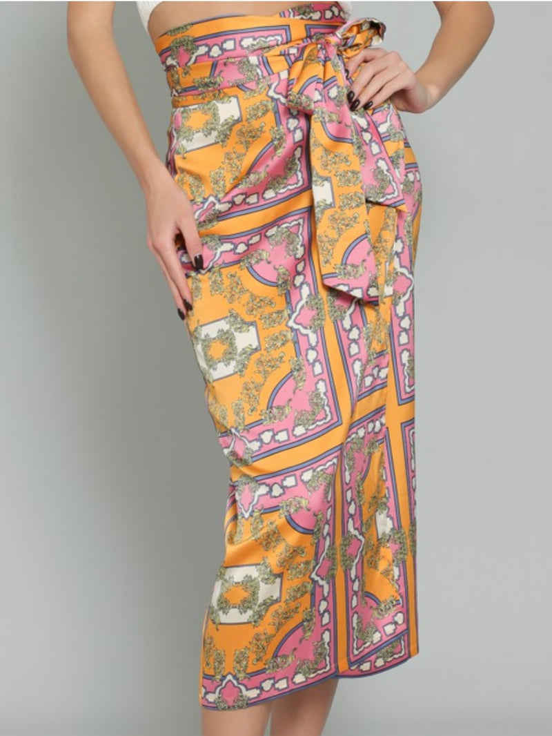 Tangerine Pink Wrap Midi Skirt