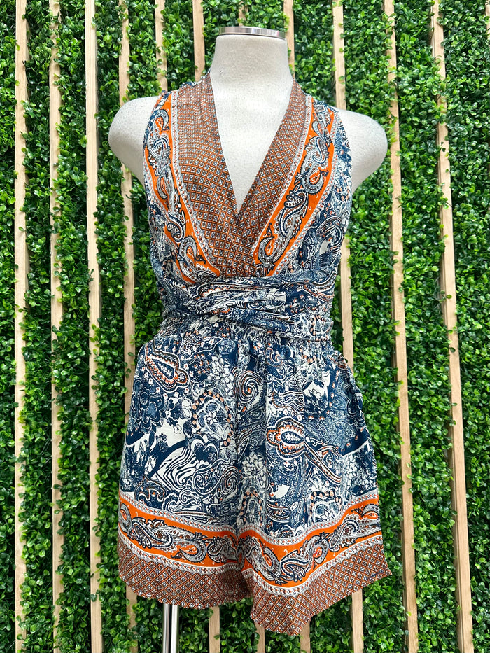 Boho Print Halter Romper
