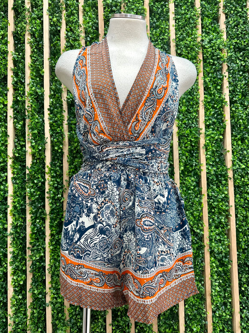 Boho Print Halter Romper