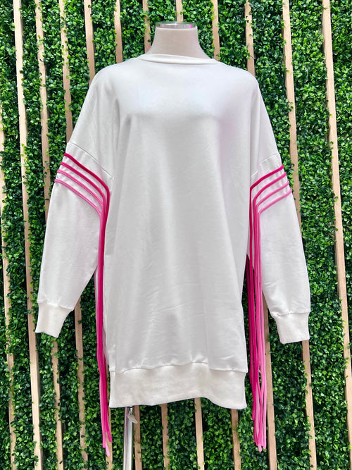 Pink Color Gradient Fringed Sweater