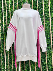 Pink Color Gradient Fringed Sweater