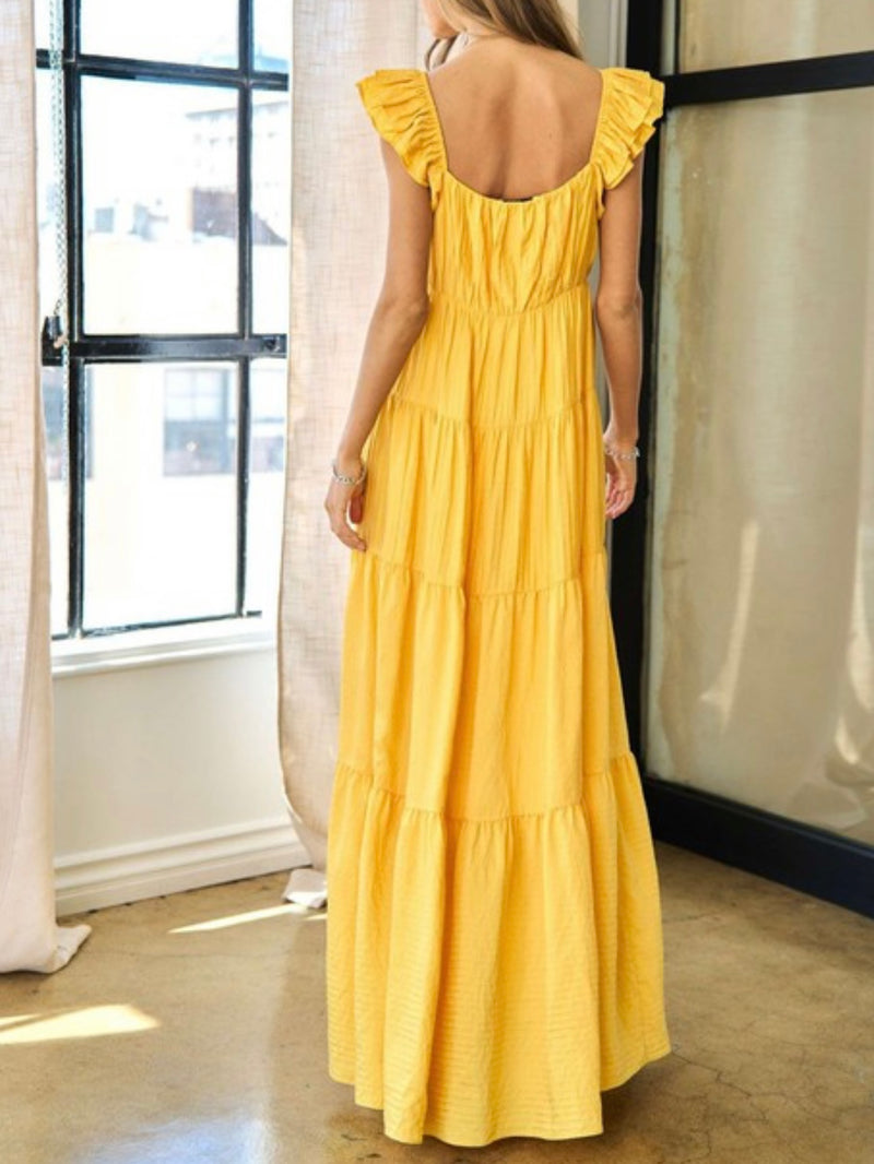 Beautiful Yellow V Neck Maxi