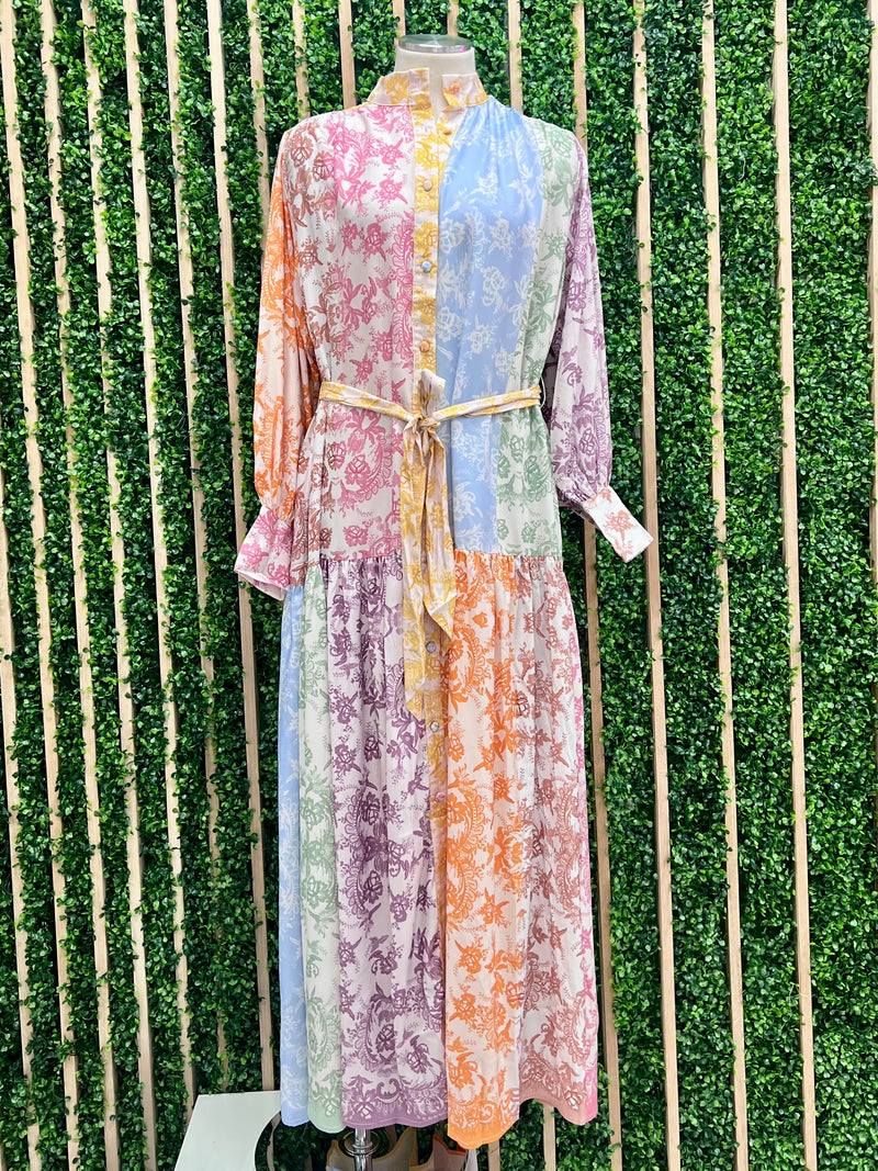 Delicate Pastel Paisley Block Maxi Dress