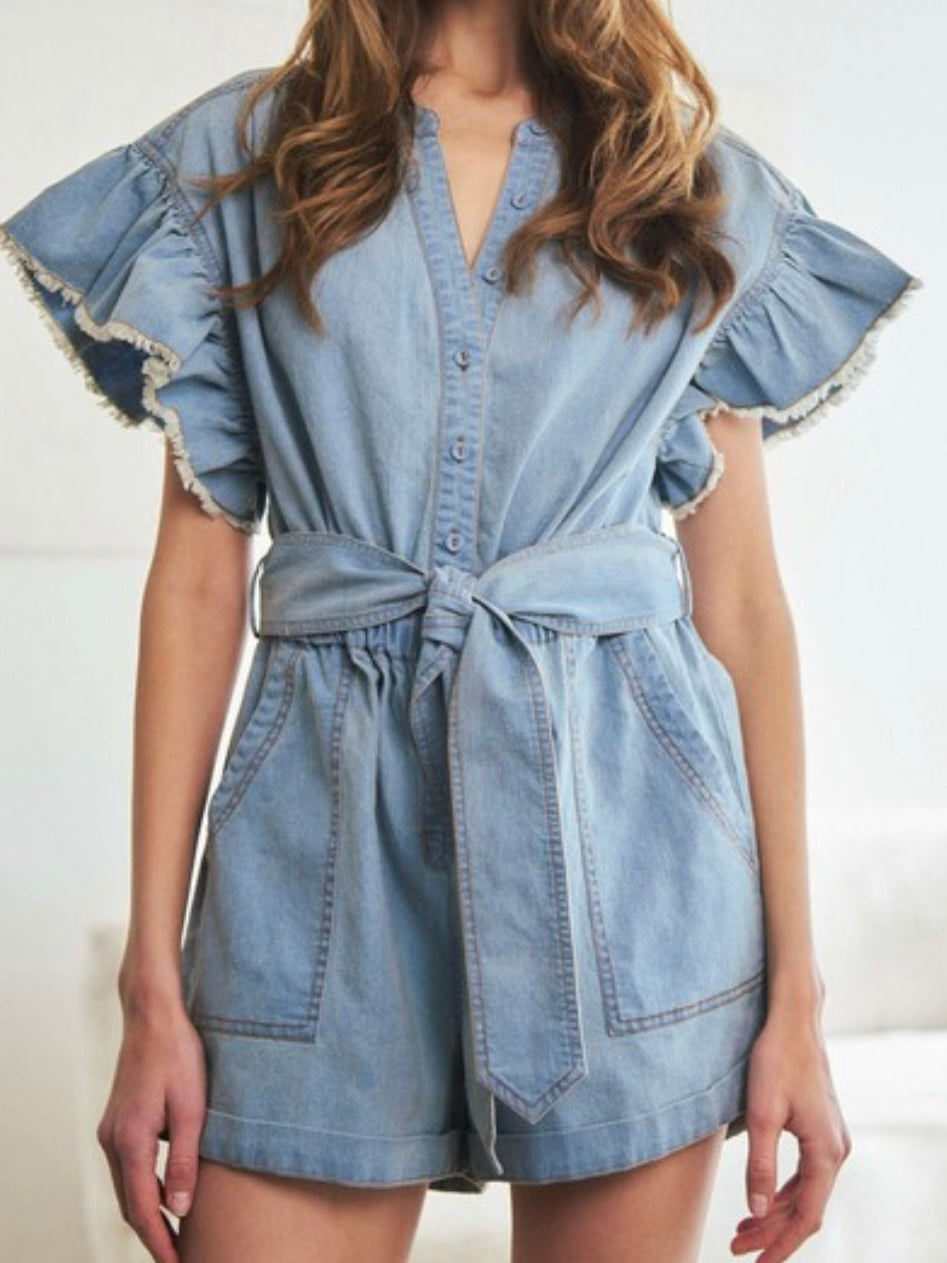 Angel Sleeve Denim Romper