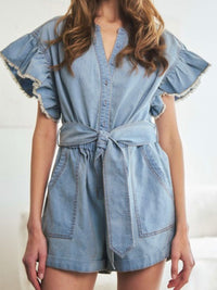 Angel Sleeve Denim Romper